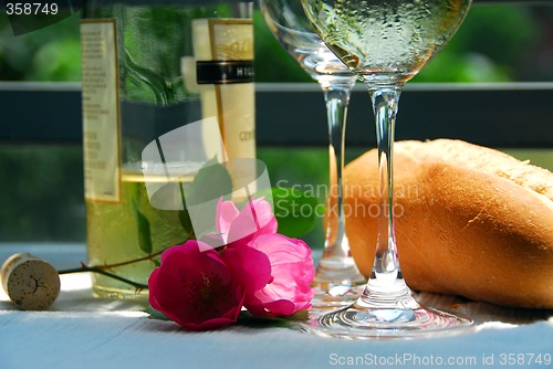 Image of White wine with glasses closeup