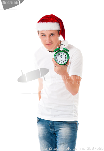 Image of Young man in Santa hat