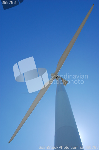 Image of looking up a wind turbine