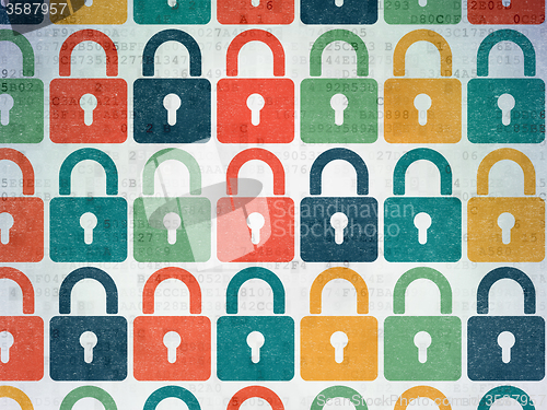 Image of Security concept: Closed Padlock icons on Digital Paper background