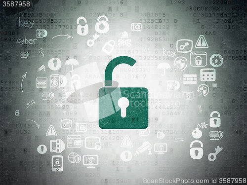 Image of Privacy concept: Opened Padlock on Digital Paper background