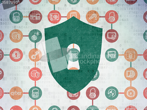 Image of Protection concept: Shield With Keyhole on Digital Paper background