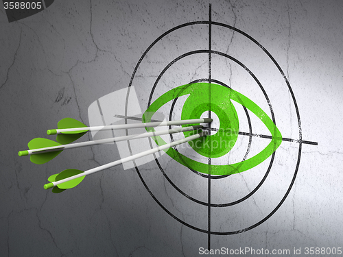 Image of Safety concept: arrows in Eye target on wall background