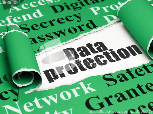 Image of Safety concept: black text Data Protection under the piece of  torn paper