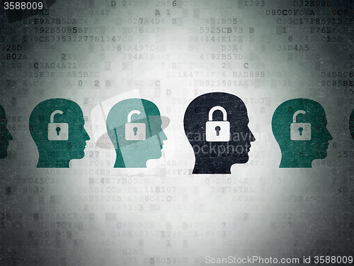 Image of Privacy concept: head with padlock icon on Digital Paper background