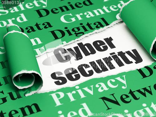 Image of Privacy concept: black text Cyber Security under the piece of  torn paper