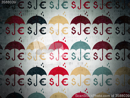 Image of Security concept: Money And Umbrella icons on Digital Paper background
