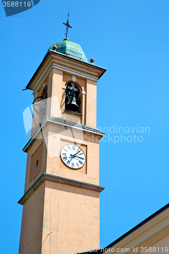 Image of ancien clock tower in italy europe   stone and bell