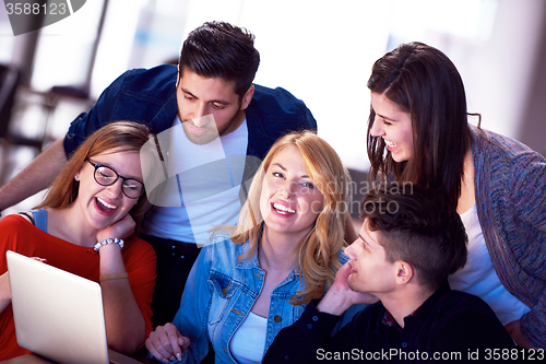 Image of students group working on school  project  together