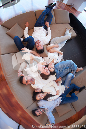 Image of friends group get relaxed at home