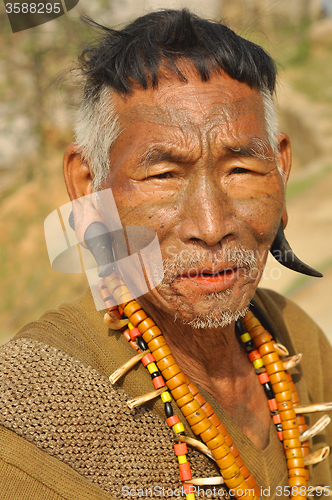 Image of Traditiona lcostume of man in Nagaland, India