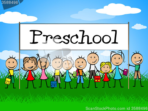 Image of Preschool Kids Banner Represents Day Care And Child