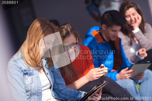 Image of students group working on school  project  together