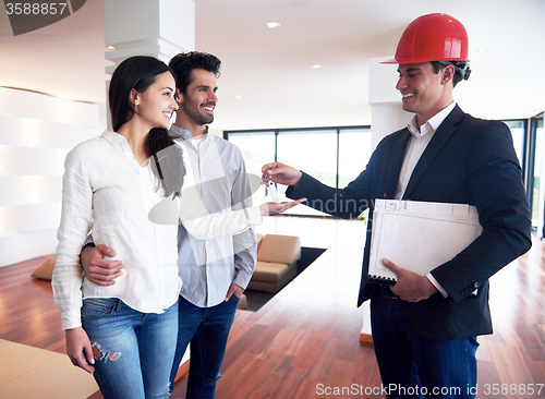 Image of couple buying new home with real estate agent