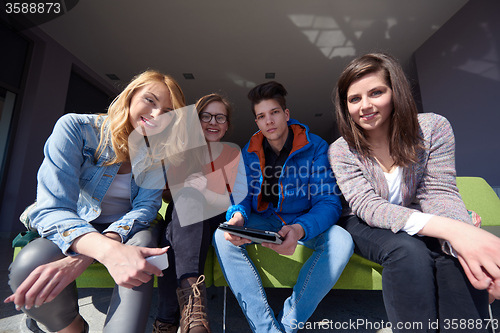Image of students group working on school  project  together