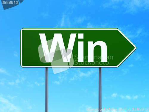 Image of Business concept: Win on road sign background
