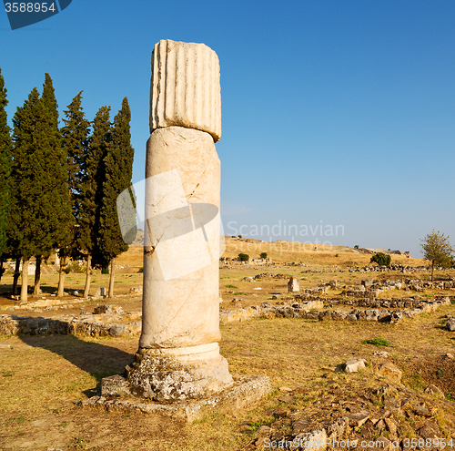 Image of history pamukkale    old construction in asia turkey the column 