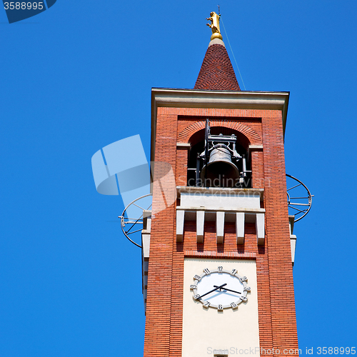 Image of ancien clock tower in italy europe old  stone and bell