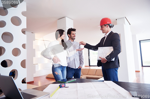 Image of couple buying new home with real estate agent