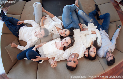 Image of friends group get relaxed at home