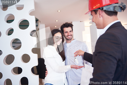 Image of couple buying new home with real estate agent