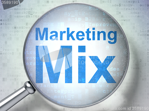 Image of Marketing concept: Marketing Mix with optical glass