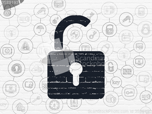 Image of Protection concept: Opened Padlock on wall background