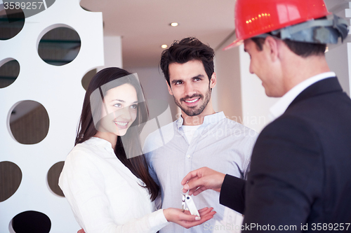 Image of couple buying new home with real estate agent