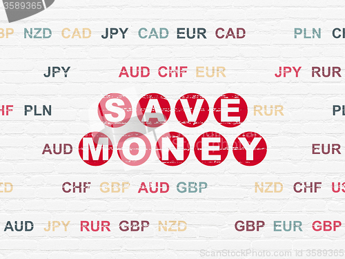 Image of Currency concept: Save Money on wall background