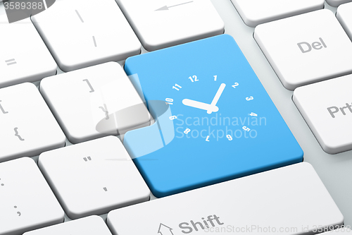 Image of Time concept: Clock on computer keyboard background