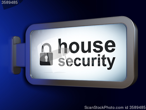 Image of Privacy concept: House Security and Closed Padlock on billboard background