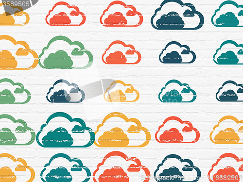 Image of Cloud technology concept: Cloud icons on wall background
