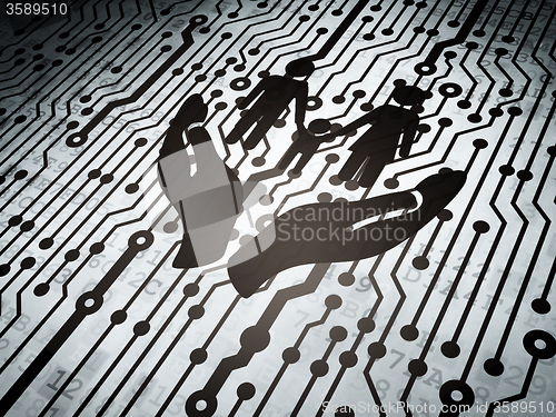 Image of Insurance concept: circuit board with Family And Palm