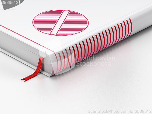 Image of Medicine concept: closed book, Pill on white background