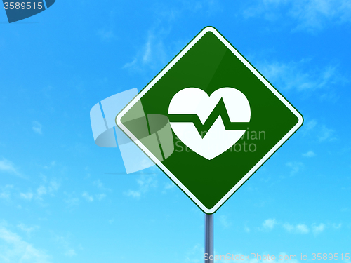Image of Medicine concept: Heart on road sign background