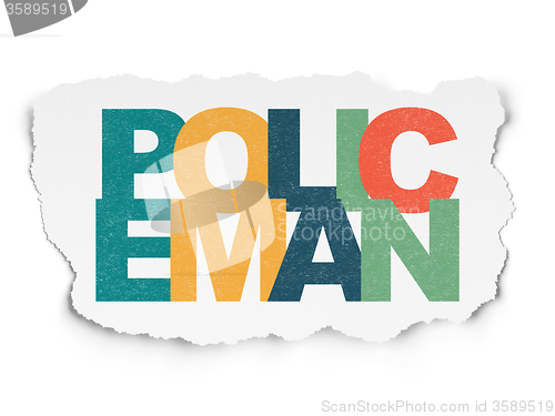 Image of Law concept: Policeman on Torn Paper background