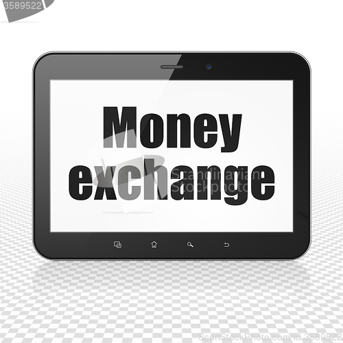 Image of Banking concept: Tablet Computer with Money Exchange on display