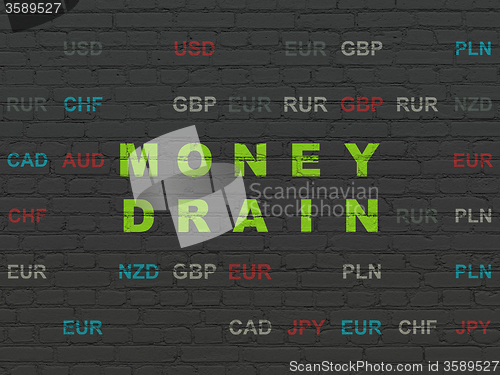 Image of Currency concept: Money Drain on wall background