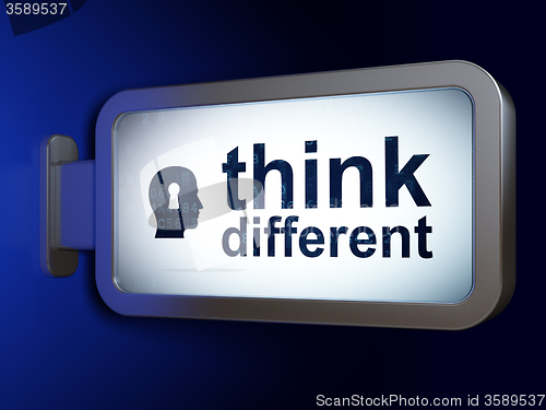 Image of Education concept: Think Different and Head With Keyhole on billboard background