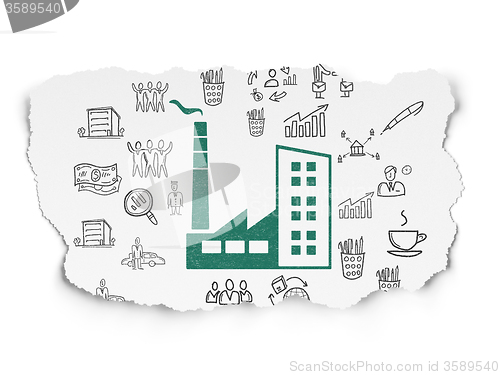Image of Finance concept: Industry Building on Torn Paper background