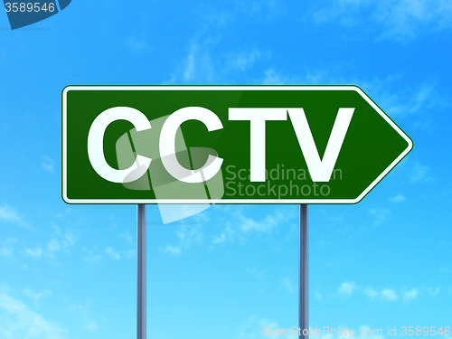 Image of Security concept: CCTV on road sign background