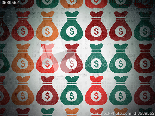 Image of Business concept: Money Bag icons on Digital Paper background