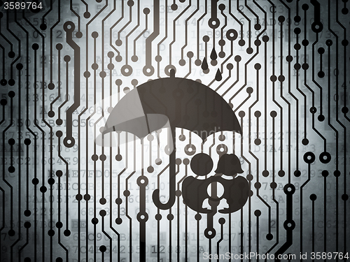Image of Security concept: circuit board with Family And Umbrella