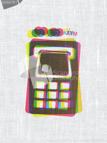 Image of Currency concept: ATM Machine on fabric texture background