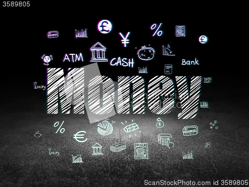 Image of Money concept: Money in grunge dark room