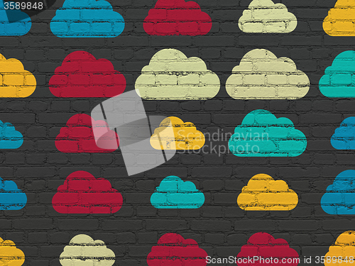 Image of Cloud computing concept: Cloud icons on wall background