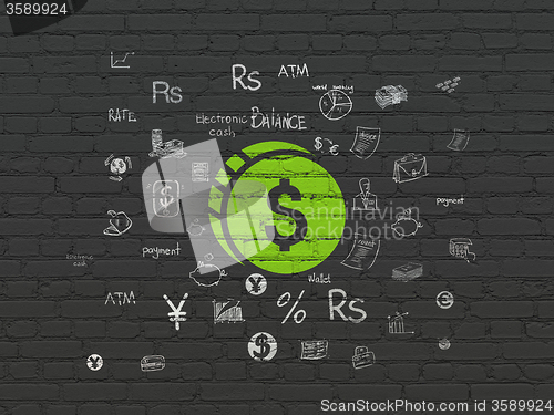 Image of Banking concept: Dollar Coin on wall background