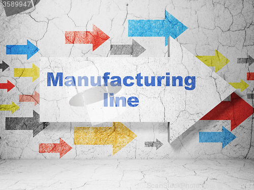 Image of Manufacuring concept: arrow with Manufacturing Line on grunge wall background