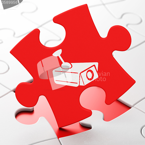 Image of Privacy concept: Cctv Camera on puzzle background