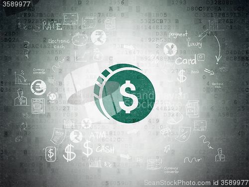 Image of Banking concept: Dollar Coin on Digital Paper background